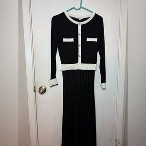 Elegant Black and White Midi Dress